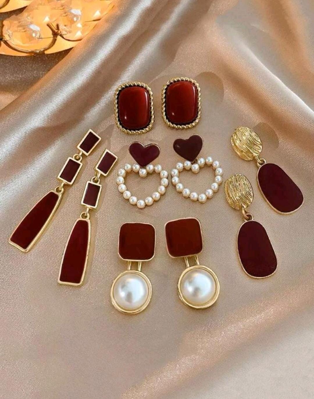 5pcs/set retro square & heart shape dripping oil pearl earrings 5pcs/set retro square & heart shape dripping oil pearl earrings