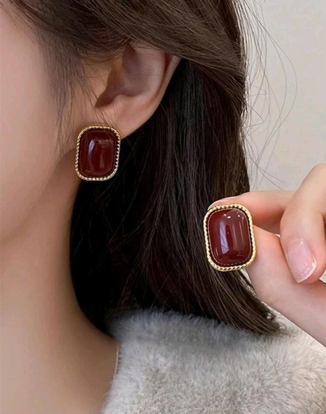 5pcs/set retro square & heart shape dripping oil pearl earrings 5pcs/set retro square & heart shape dripping oil pearl earrings