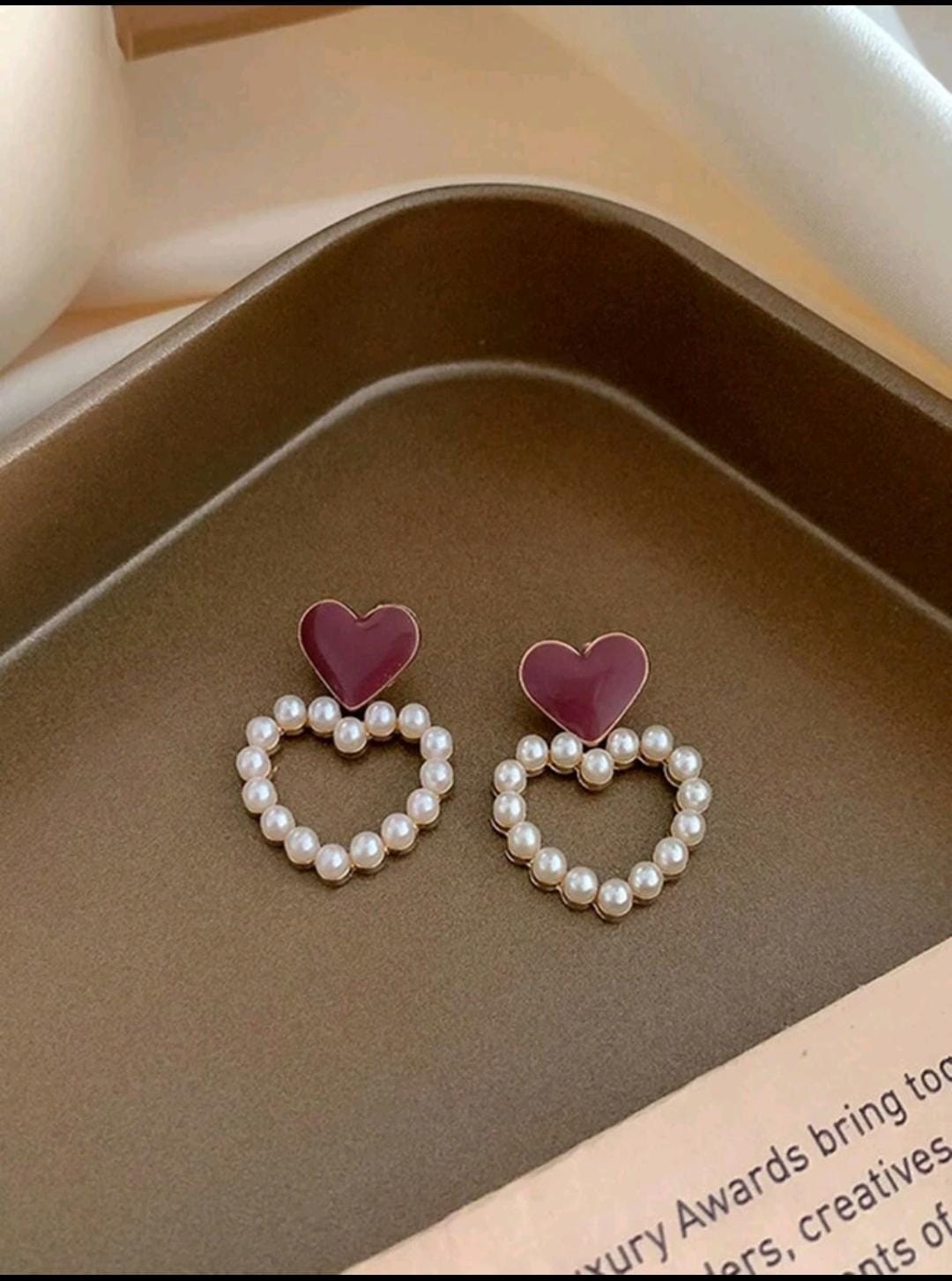 5pcs/set retro square & heart shape dripping oil pearl earrings 5pcs/set retro square & heart shape dripping oil pearl earrings