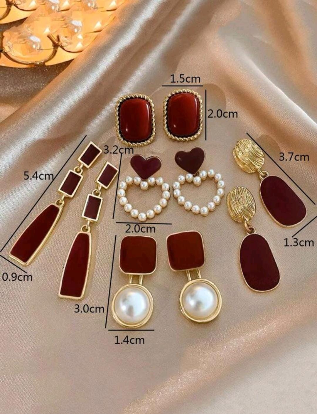 5pcs/set retro square & heart shape dripping oil pearl earrings 5pcs/set retro square & heart shape dripping oil pearl earrings